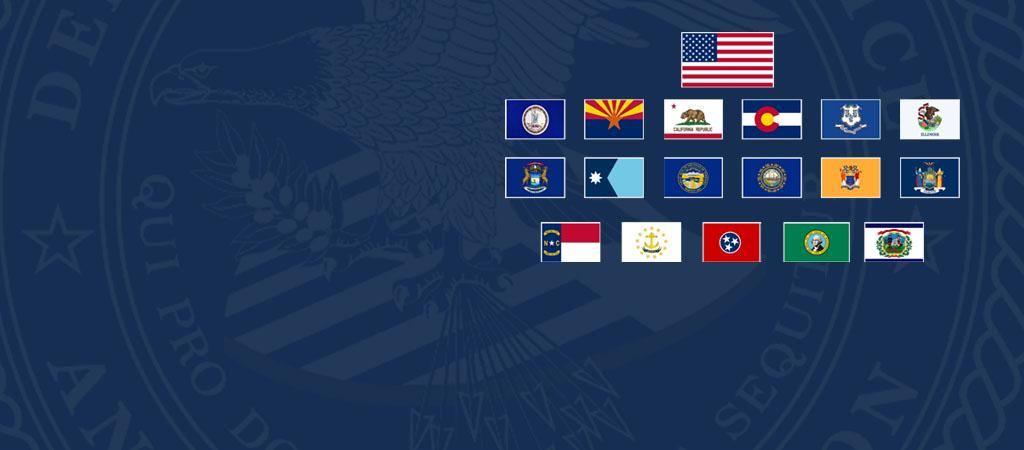 U.S. Flag and a collection of flags of other states